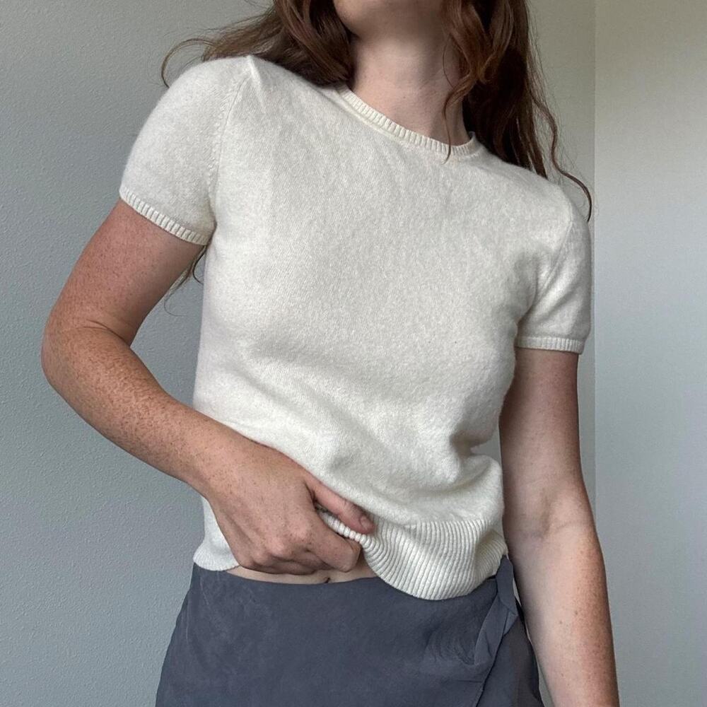 Vintage benetton cream wool knit top